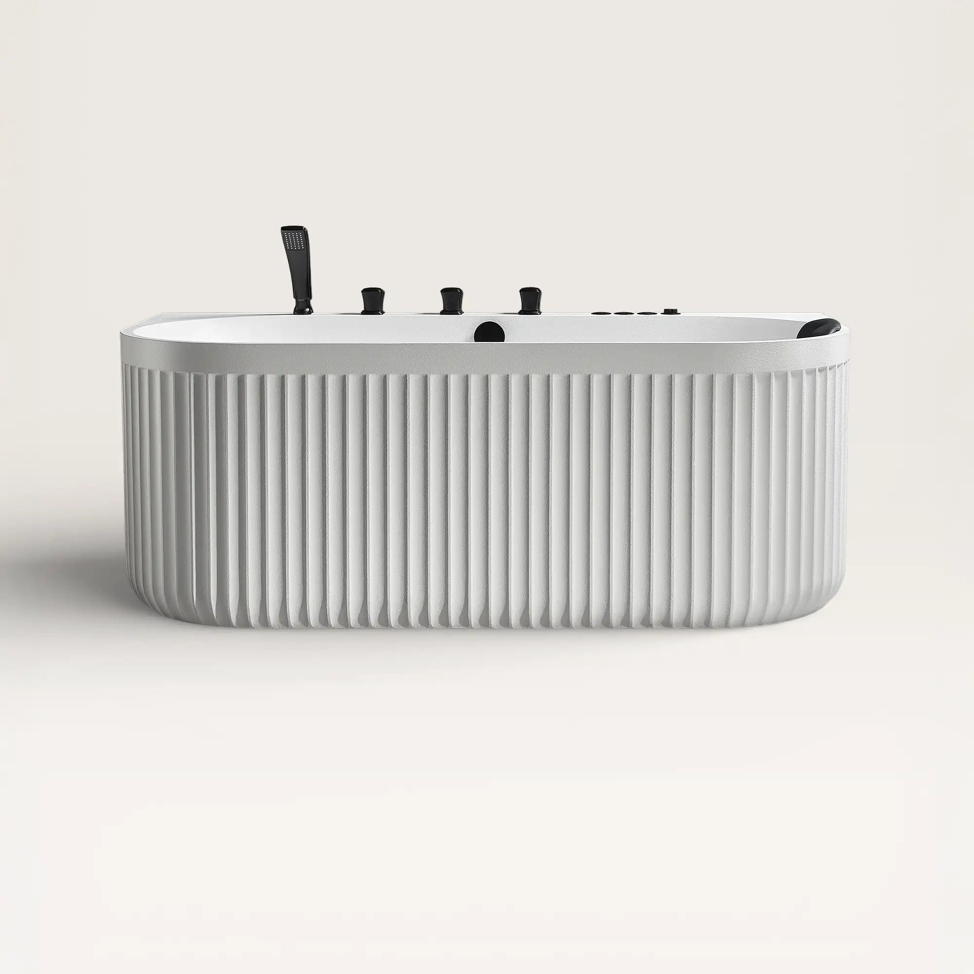 Front view of the DORIA Spa Bath in white with black tapware