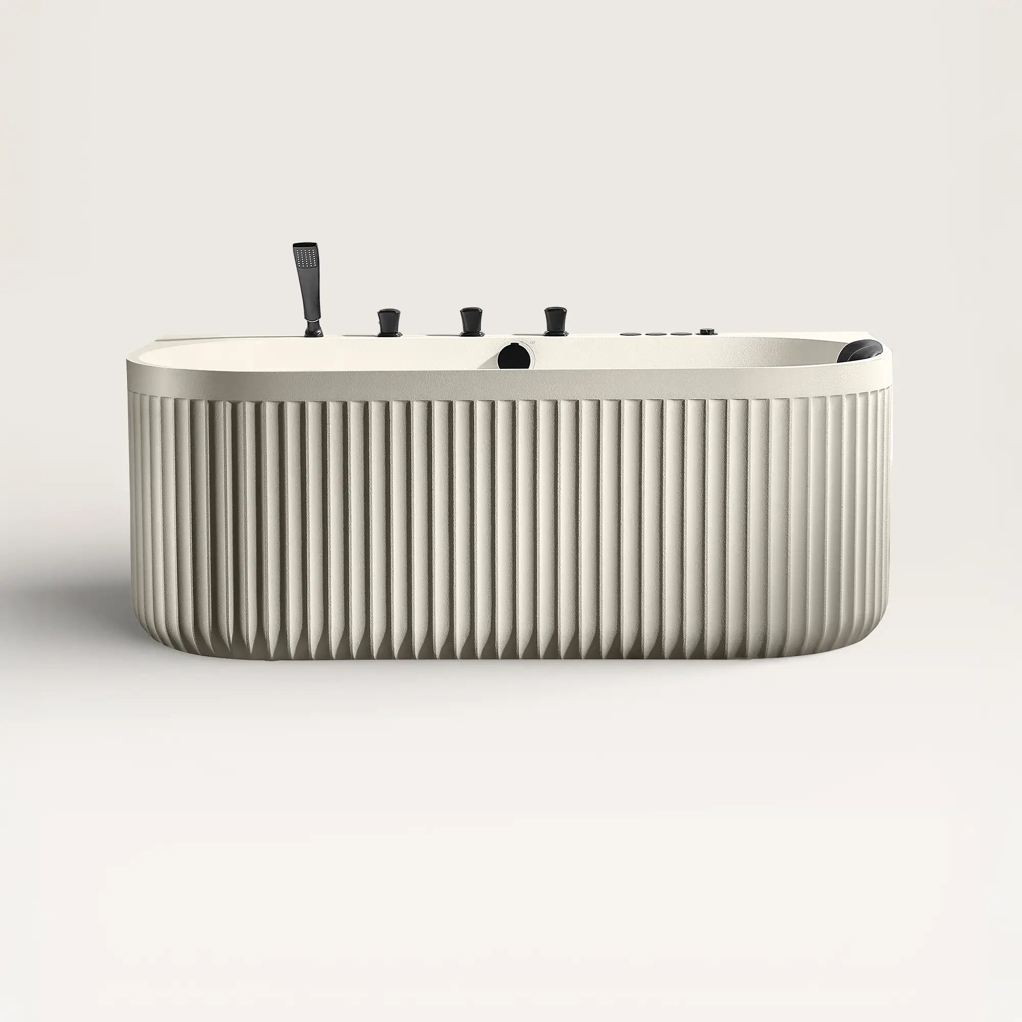 Front view of the DORIA Spa Bath in cream with black tapware