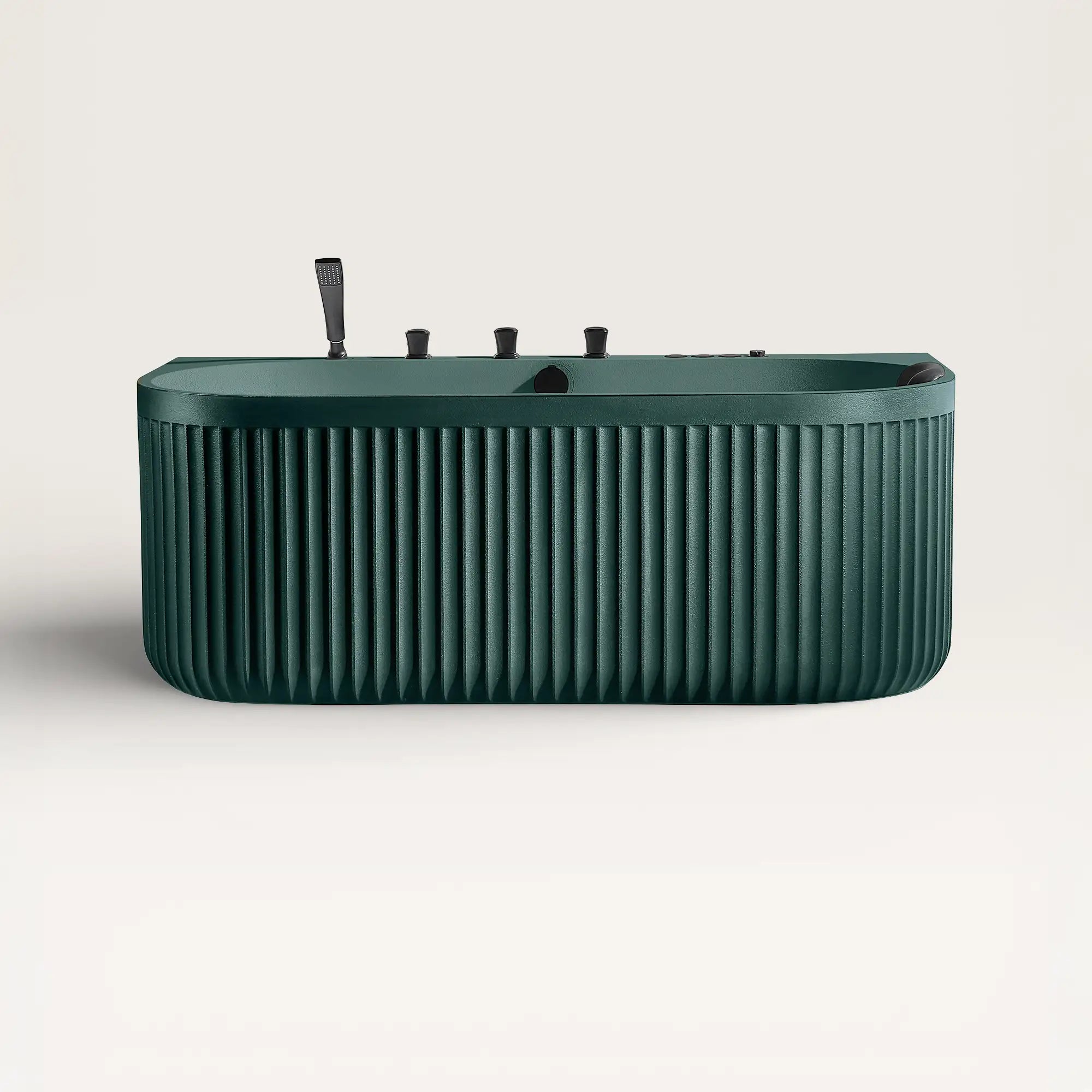 Front view of the DORIA Spa Bath in green with black tapware