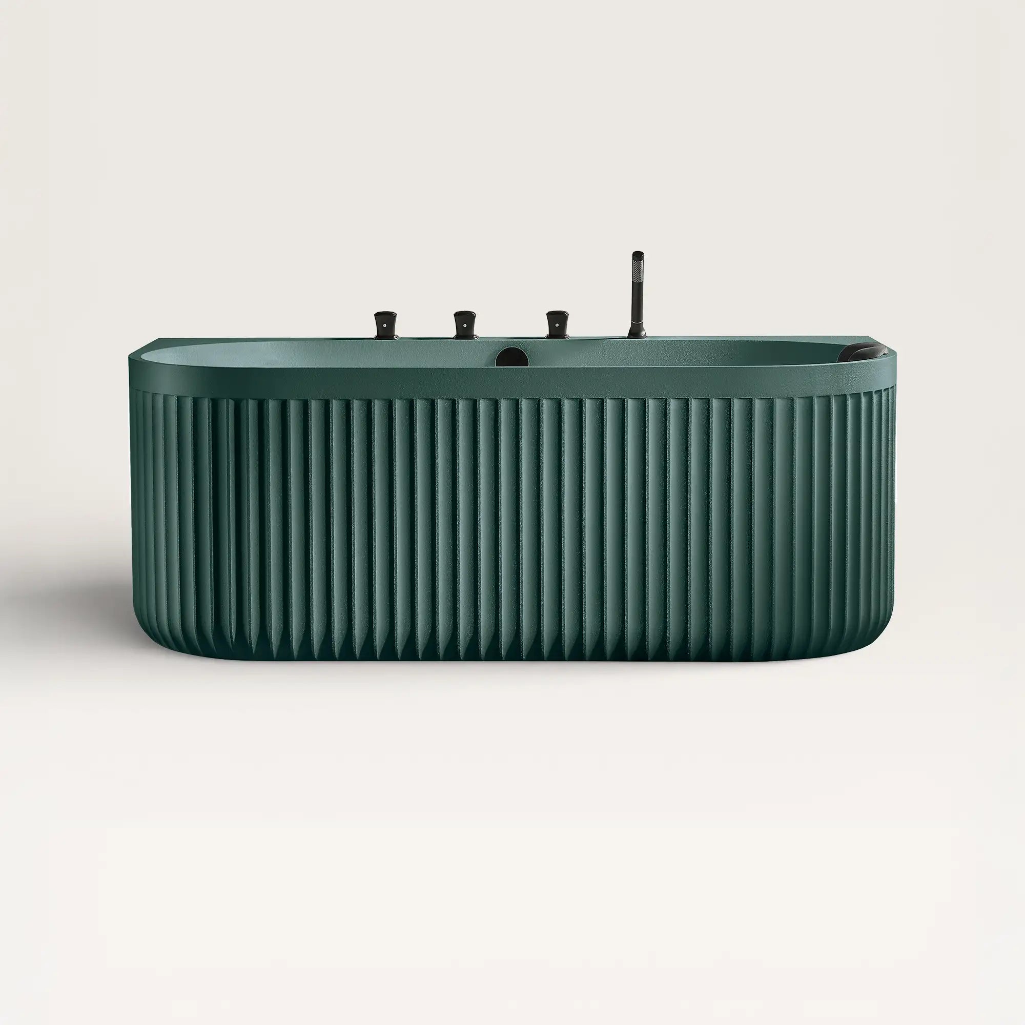 Front view of the DORIA Back-to-Wall Bath with Faucet in green with black tapware