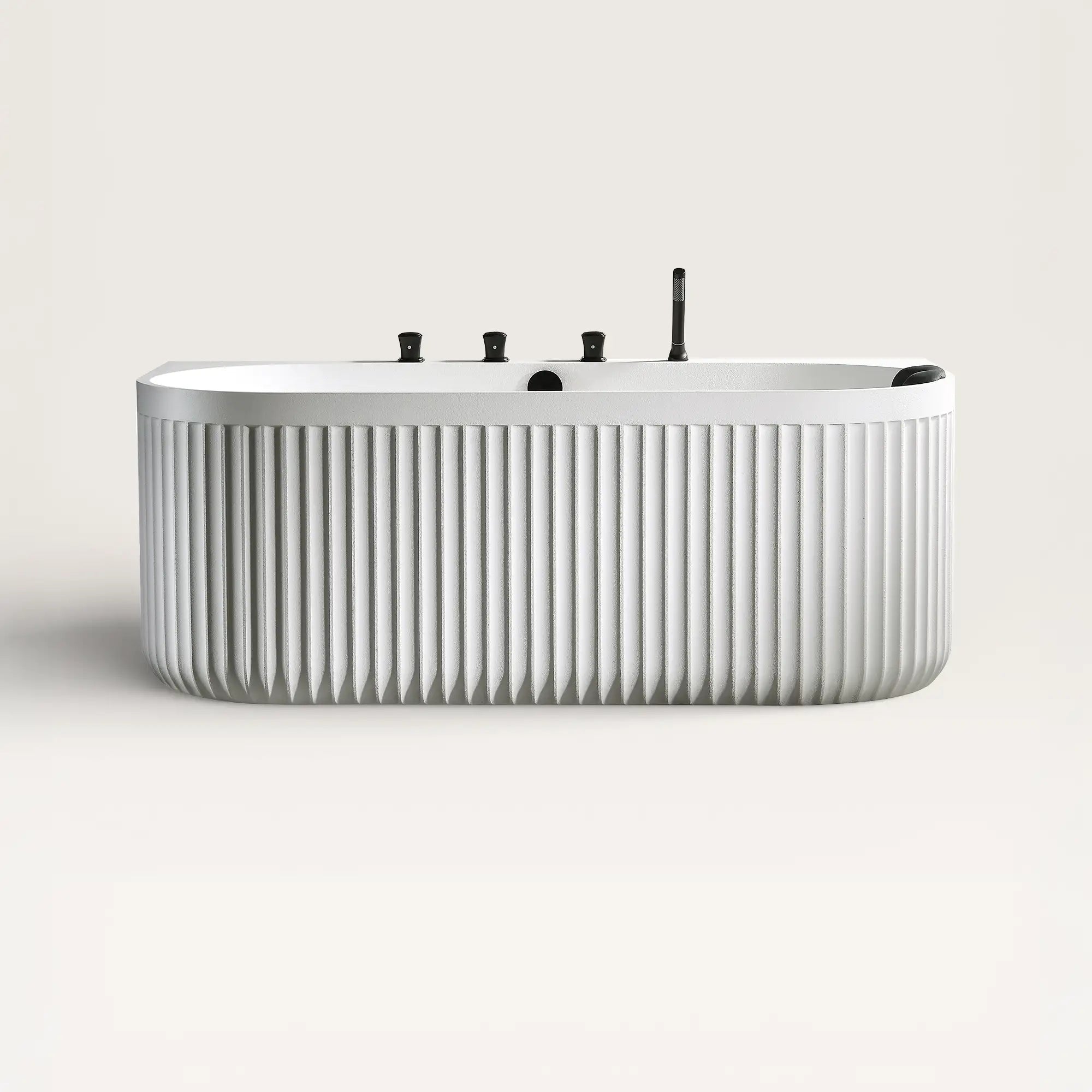 Front view of the DORIA Back-to-Wall Bath with Faucet in white with black tapware