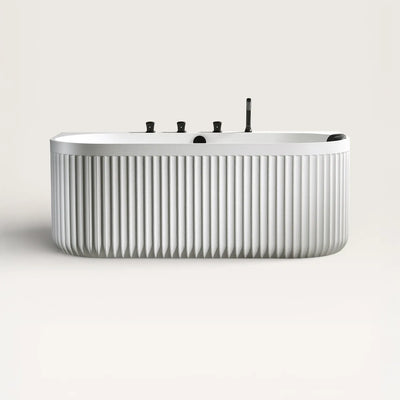 Front view of the DORIA Back-to-Wall Bath with Faucet in white with black tapware