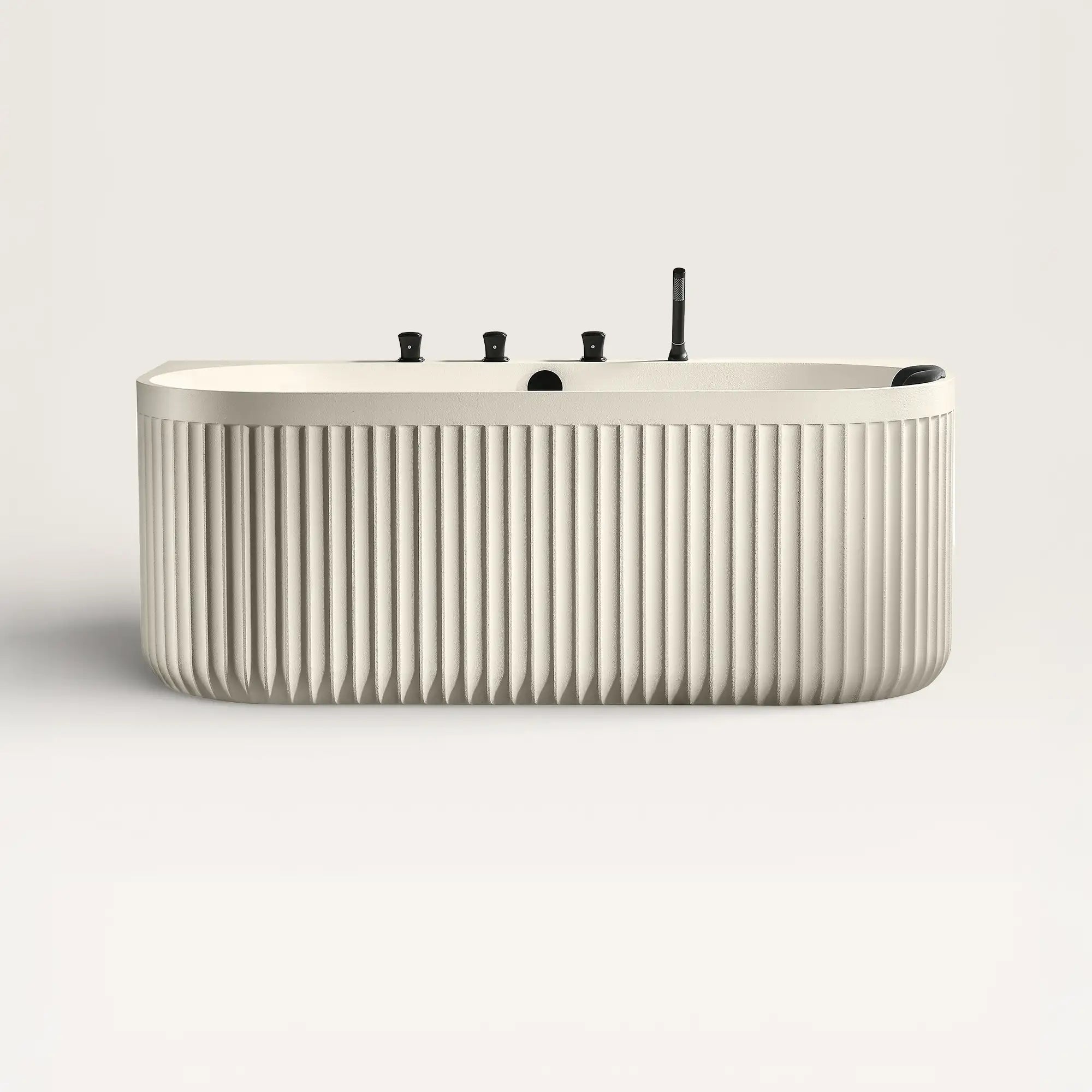 Front view of the DORIA Back-to-Wall Bath with Faucet in cream with black tapware