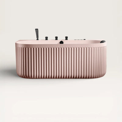 Front view of the DORIA Spa Bath in pink with black tapware