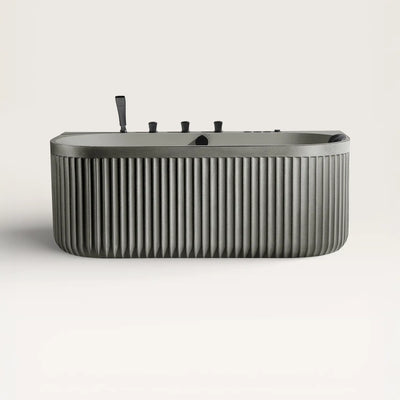 Front view of the DORIA Spa Bath in cement-grey with black tapware