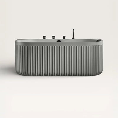 Front view of the DORIA Back-to-Wall Bath with Faucet in cement-grey with black tapware