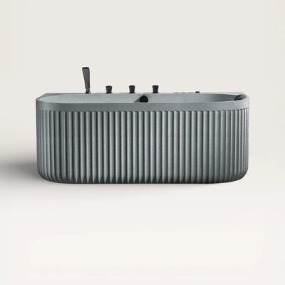 Front view of the DORIA Spa Bath in granite-grey with black tapware