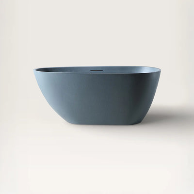 Front view of the ARIA Freestanding Bath 1500mm in blue-grey