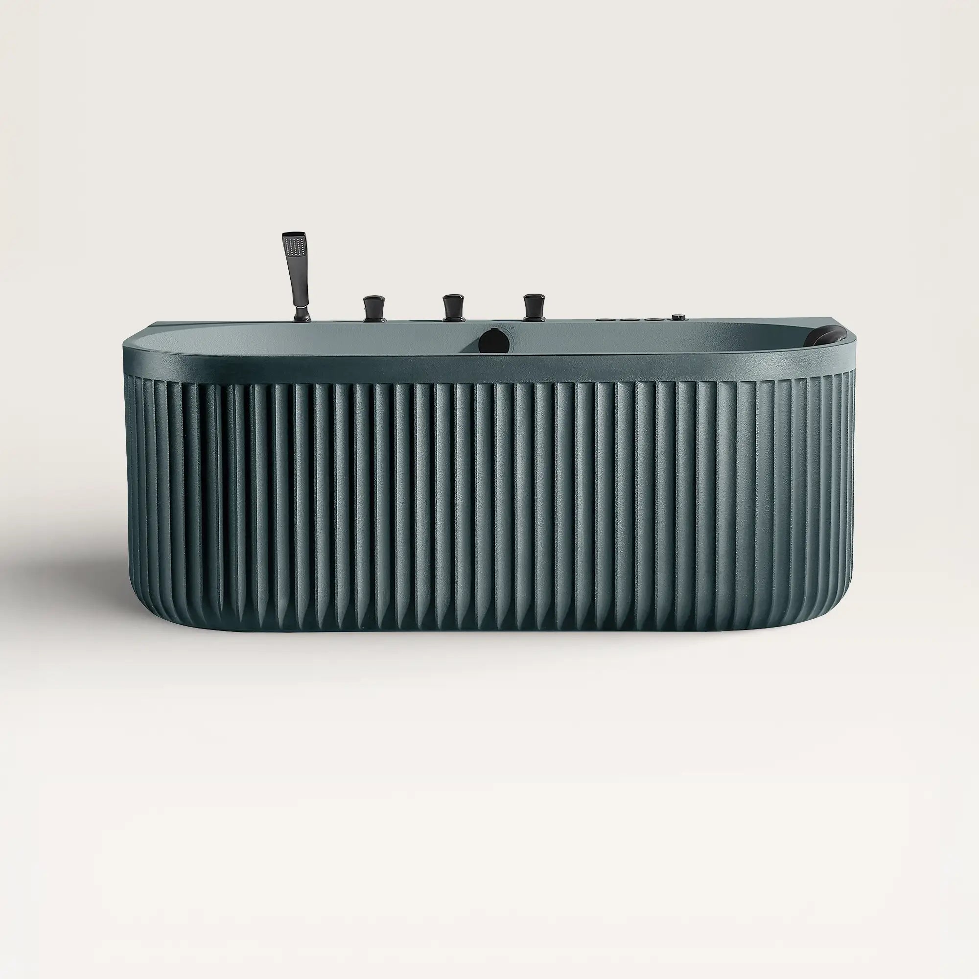 Front view of the DORIA Spa Bath in blue-grey with black tapware