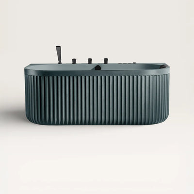 Front view of the DORIA Spa Bath in blue-grey with black tapware