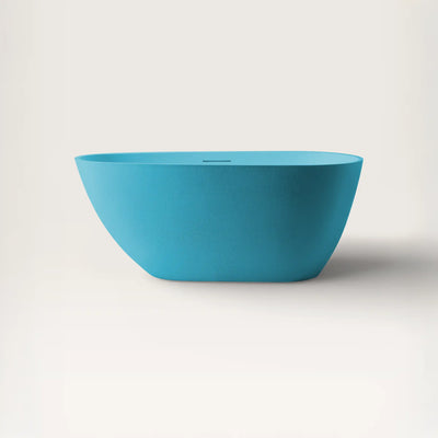 Front view of the ARIA Freestanding Bath 1500mm in celadon-blue