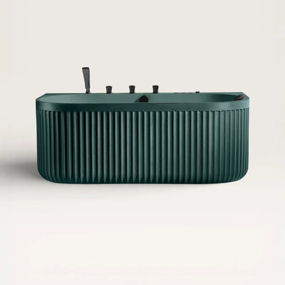 Front view of the DORIA Spa Bath in green with black tapware