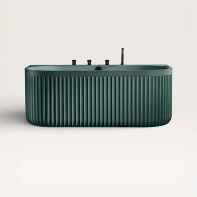 Front view of the DORIA Back-to-Wall Bath with Faucet in green with black tapware