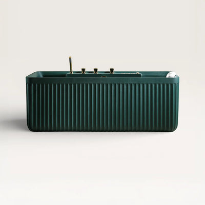 Front view of the Kolpa Spa bath with gold tapware in green