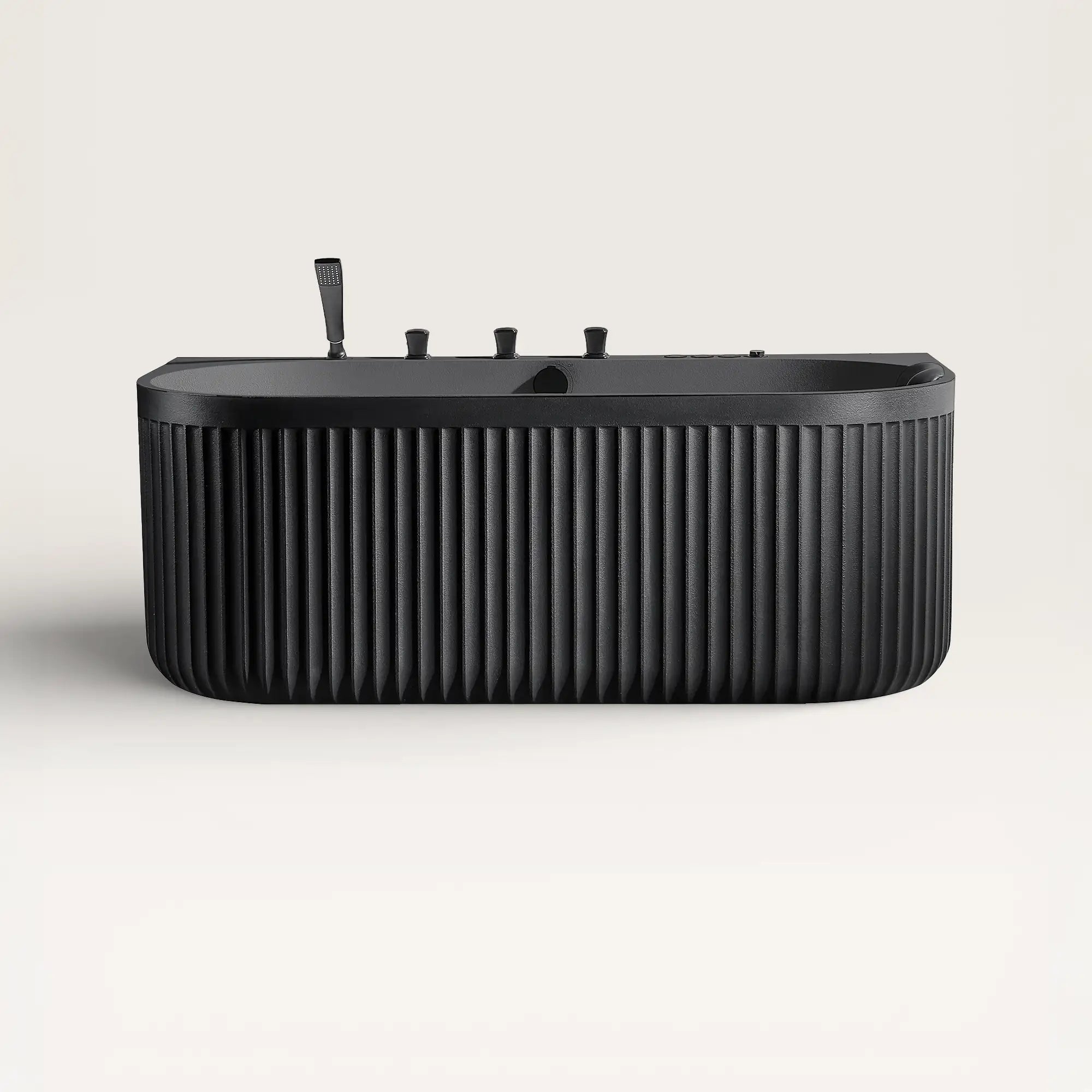 Front view of the DORIA Spa Bath in black with black tapware